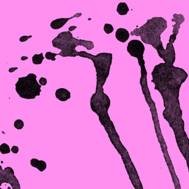 Soyut siyah boya doku pembe bir arka plan üzerinde splatters