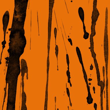 Soyut siyah boya doku turuncu zemin üzerine splatters