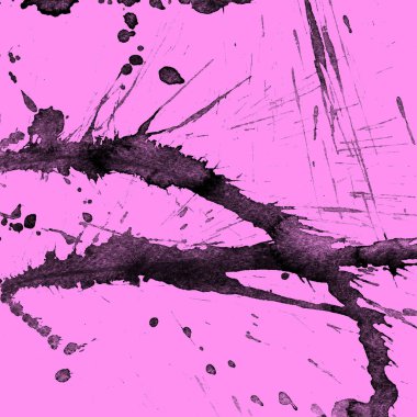 Soyut siyah boya doku pembe bir arka plan üzerinde splatters
