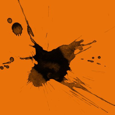 Soyut siyah boya doku turuncu zemin üzerine splatters