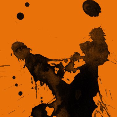 Soyut siyah boya doku turuncu zemin üzerine splatters