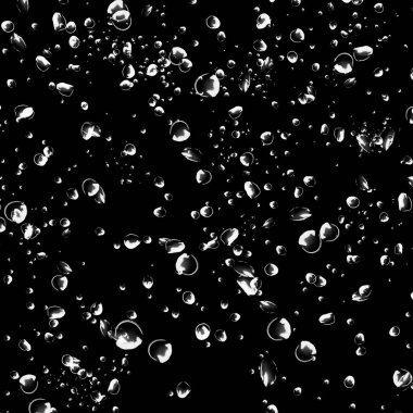 Siyah arka plan üzerine beyaz su kabarcıkları izole. Su damla yağmur. Sualtı oksijen.