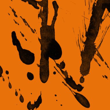 Soyut siyah boya doku turuncu zemin üzerine splatters