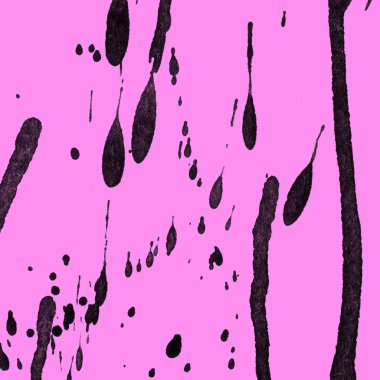 Soyut siyah boya doku pembe bir arka plan üzerinde splatters