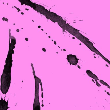 Soyut siyah boya doku pembe bir arka plan üzerinde splatters