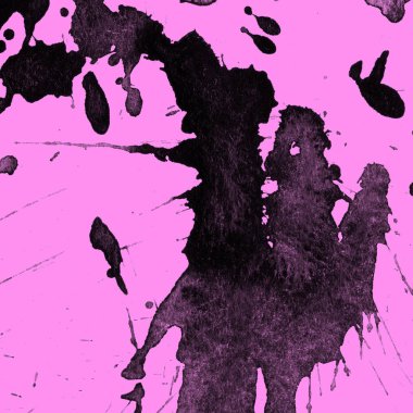 Soyut siyah boya doku pembe bir arka plan üzerinde splatters