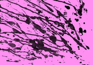 Soyut siyah boya doku pembe bir arka plan üzerinde splatters