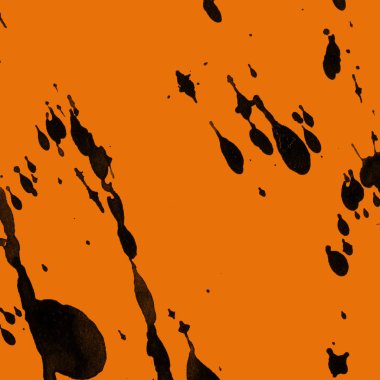 Soyut siyah boya doku turuncu zemin üzerine splatters