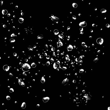 Siyah arka plan üzerine beyaz su kabarcıkları izole. Su damla yağmur. Sualtı oksijen.