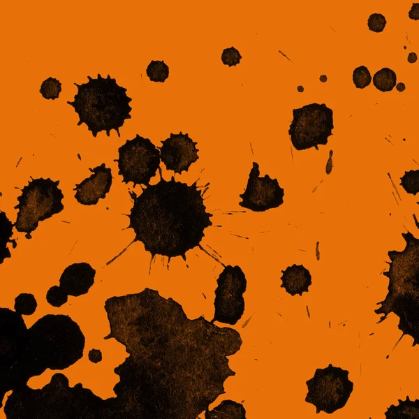 Soyut siyah boya doku turuncu zemin üzerine splatters