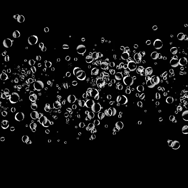 Isolated White Water Bubbles Black Background Rain Water Drops Underwater — Stock Photo, Image