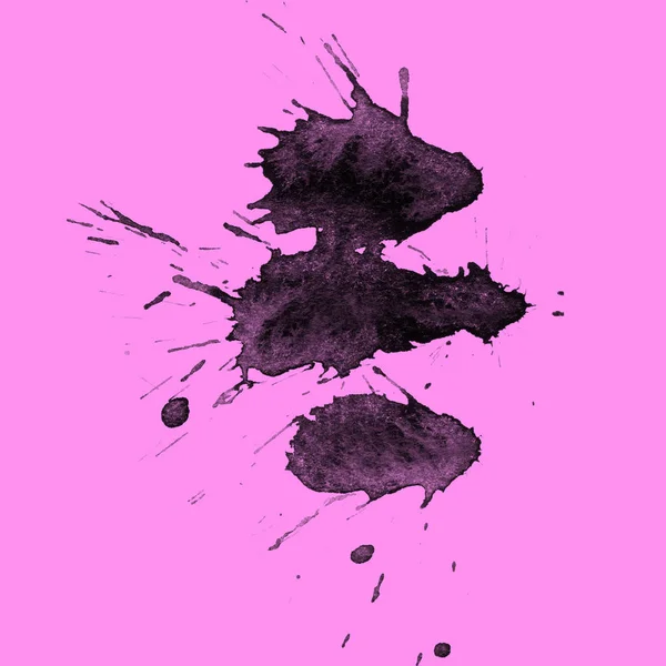 Pintura Negra Abstracta Salpica Textura Sobre Fondo Rosa — Foto de Stock