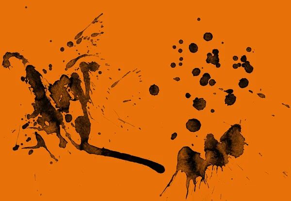 Soyut siyah boya doku turuncu zemin üzerine splatters