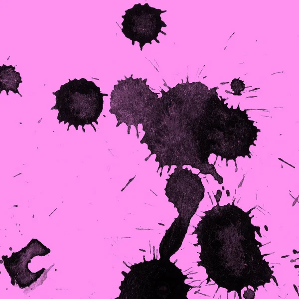 Abstrakcja Czarny Farba Splatters Tekstury Różowym Tle — Zdjęcie stockowe