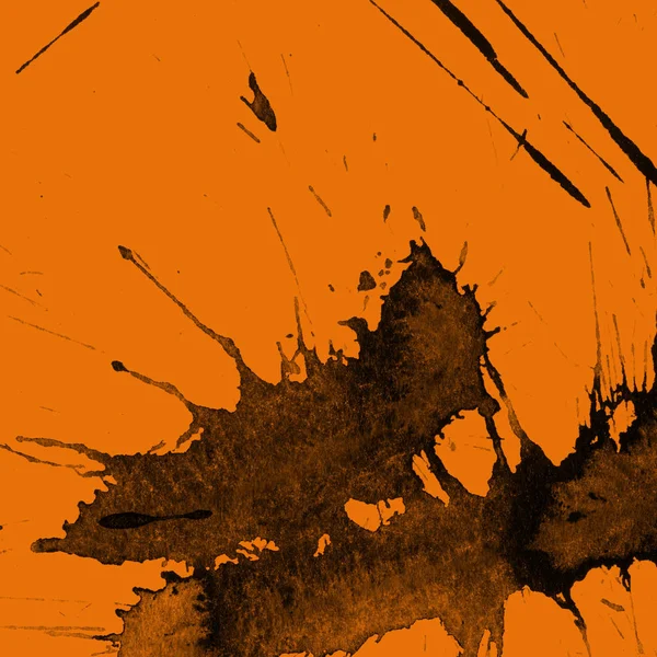 Soyut siyah boya doku turuncu zemin üzerine splatters