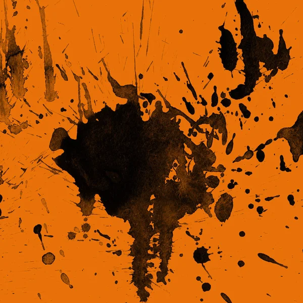 Abstrakt Svart Färg Splatters Textur Orangebackground — Stockfoto