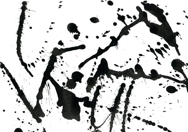 abstract black paint splatters texture on white background