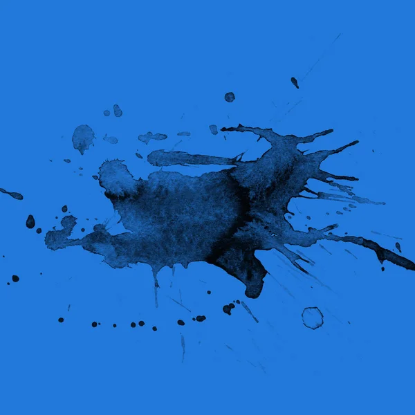 Pintura Negra Abstracta Salpica Textura Sobre Fondo Azul —  Fotos de Stock