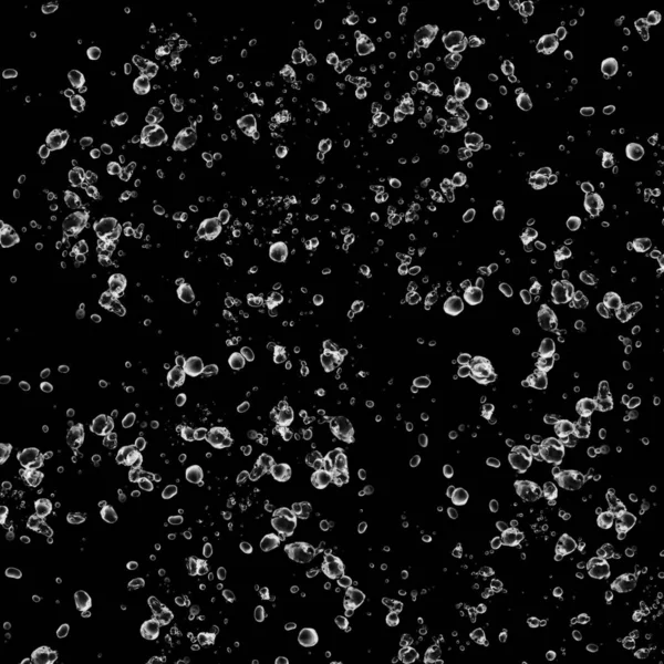 Siyah arka plan üzerine beyaz su kabarcıkları izole. Su damla yağmur. Sualtı oksijen.