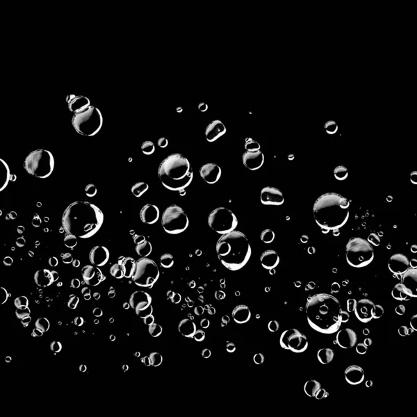 Bulles Eau Blanche Isolées Sur Fond Noir Eau Pluie Tombe — Photo