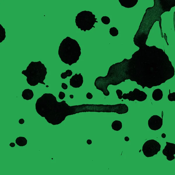 Abstracte Zwarte Verf Splatters Textuur Groene Achtergrond — Stockfoto