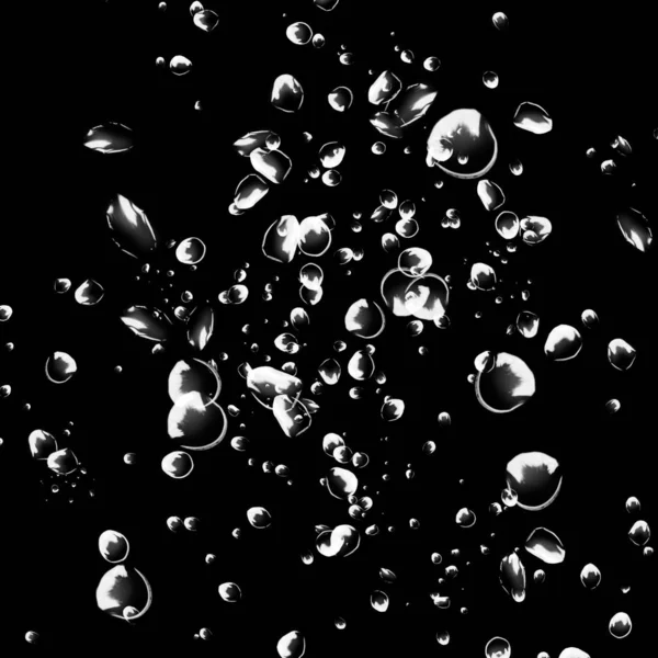 Bulles Eau Blanche Isolées Sur Fond Noir Eau Pluie Tombe — Photo