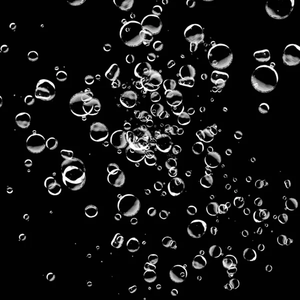 Siyah arka plan üzerine beyaz su kabarcıkları izole. Su damla yağmur. Sualtı oksijen.