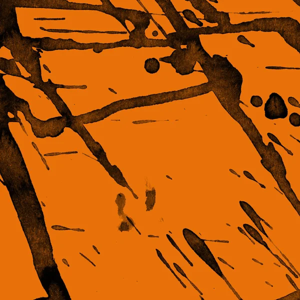 Soyut siyah boya doku turuncu zemin üzerine splatters