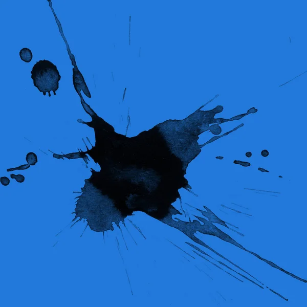 Abstracte Zwarte Verf Splatters Textuur Blauwe Achtergrond — Stockfoto