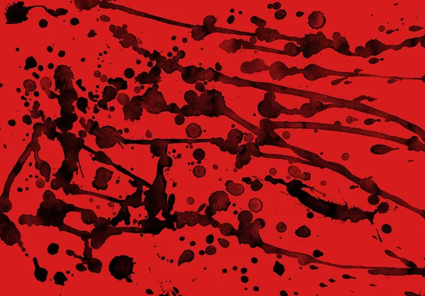 Pintura Negra Abstracta Salpica Textura Sobre Fondo Rojo —  Fotos de Stock