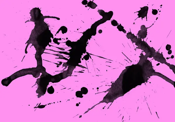 Soyut siyah boya doku pembe bir arka plan üzerinde splatters
