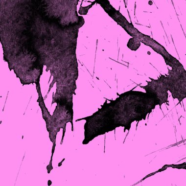 Soyut siyah boya doku pembe bir arka plan üzerinde splatters