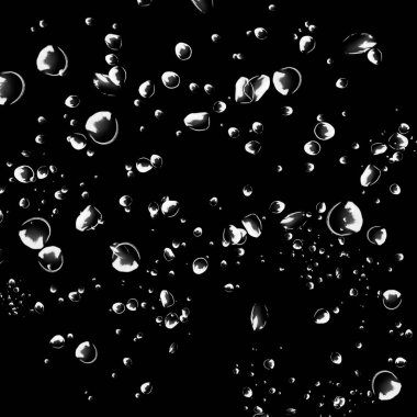 Siyah arka plan üzerine beyaz su kabarcıkları izole. Su damla yağmur. Sualtı oksijen.