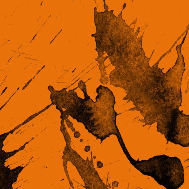 Soyut siyah boya doku turuncu zemin üzerine splatters