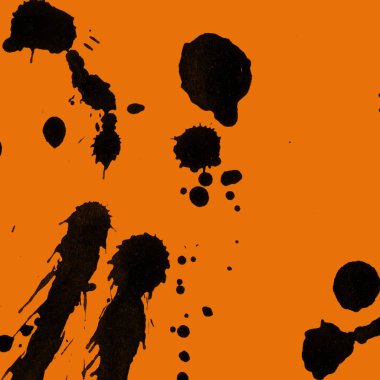 Soyut siyah boya doku turuncu zemin üzerine splatters