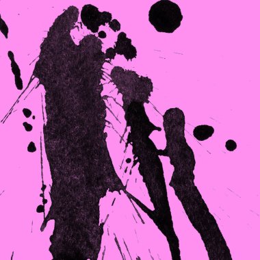 Soyut siyah boya doku pembe bir arka plan üzerinde splatters
