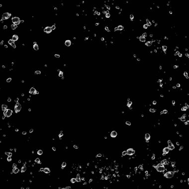 Siyah arka plan üzerine beyaz su kabarcıkları izole. Su damla yağmur. Sualtı oksijen.
