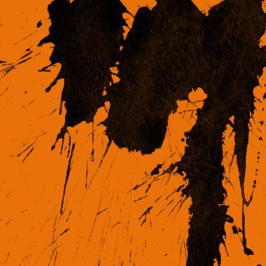 Soyut siyah boya doku turuncu zemin üzerine splatters