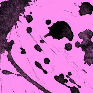 Soyut siyah boya doku pembe bir arka plan üzerinde splatters