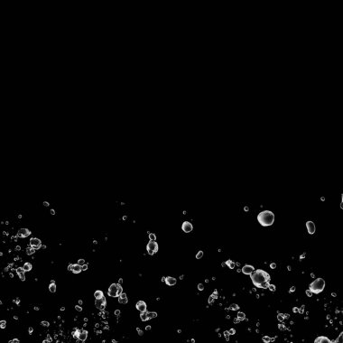 Siyah arka plan üzerine beyaz su kabarcıkları izole. Su damla yağmur. Sualtı oksijen.
