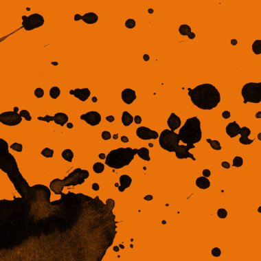 Soyut siyah boya doku turuncu zemin üzerine splatters