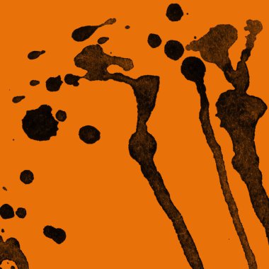 Soyut siyah boya doku turuncu zemin üzerine splatters