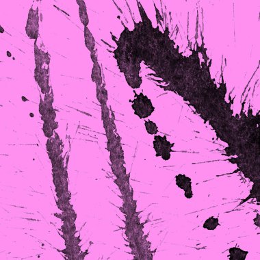 Soyut siyah boya doku pembe bir arka plan üzerinde splatters