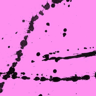 Soyut siyah boya doku pembe bir arka plan üzerinde splatters