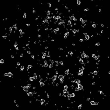 Siyah arka plan üzerine beyaz su kabarcıkları izole. Su damla yağmur. Sualtı oksijen.