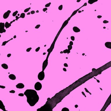 Soyut siyah boya doku pembe bir arka plan üzerinde splatters
