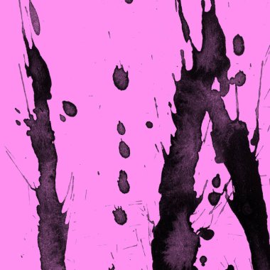 Soyut siyah boya doku pembe bir arka plan üzerinde splatters