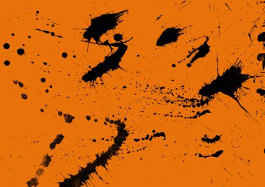 Soyut siyah boya doku turuncu zemin üzerine splatters