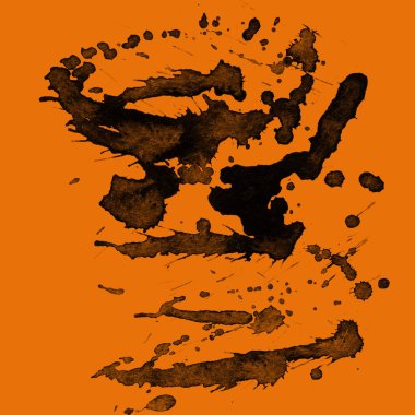 Soyut siyah boya doku turuncu zemin üzerine splatters