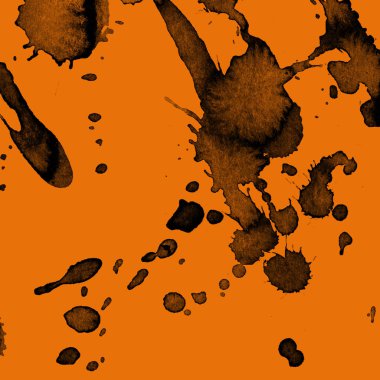 Soyut siyah boya doku turuncu zemin üzerine splatters